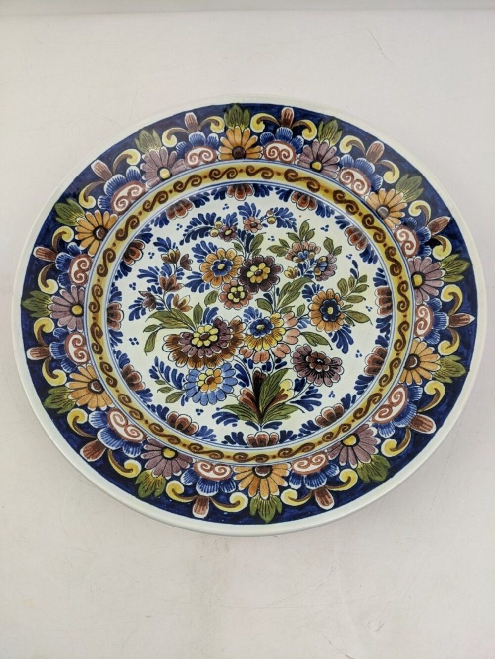 Oud Delft Polychrome WALL PLATE Charger Holland 11.25" #428 Floral Multicolor